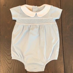 TBBC pima knit boy smocked collared blue bubble